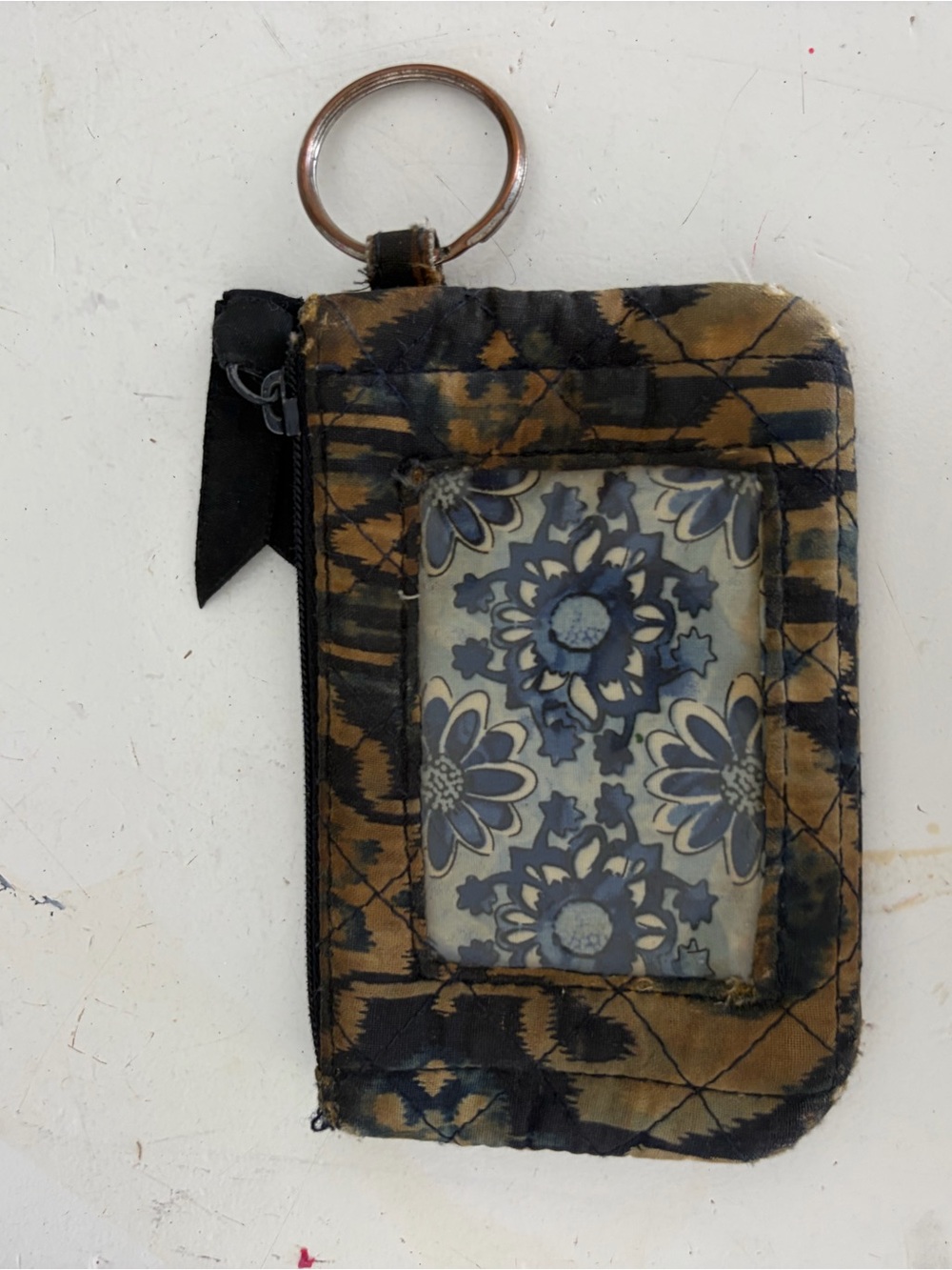 Vera Bradley Grey and Blue Floral ID Wallet Keychain